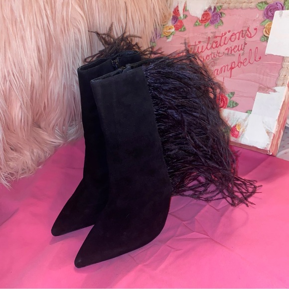 Jeffrey Campbell Ostrich feather leather suede Vain stiletto boots highheels 7.5 - Picture 5 of 13